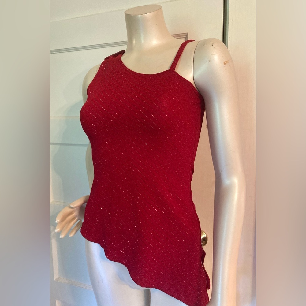 ♦️Vintage Y2K Sfuzi Red Glitter One-Shoulder Top 2000s Clubwear